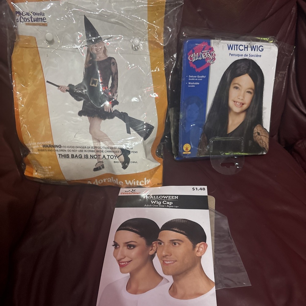 Girls Witch Halloween Costume in Sz Med 8-12 California Costumes & Wig $ Cap